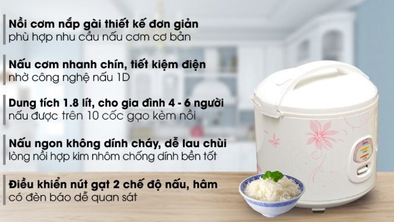 nồi cơm điện nắp g&agrave;i Midea 1.8 l&iacute;t MR-CM18SQ