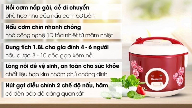 nồi cơm điện nắp g&agrave;i Kangaroo KG378H 1.8 l&iacute;t