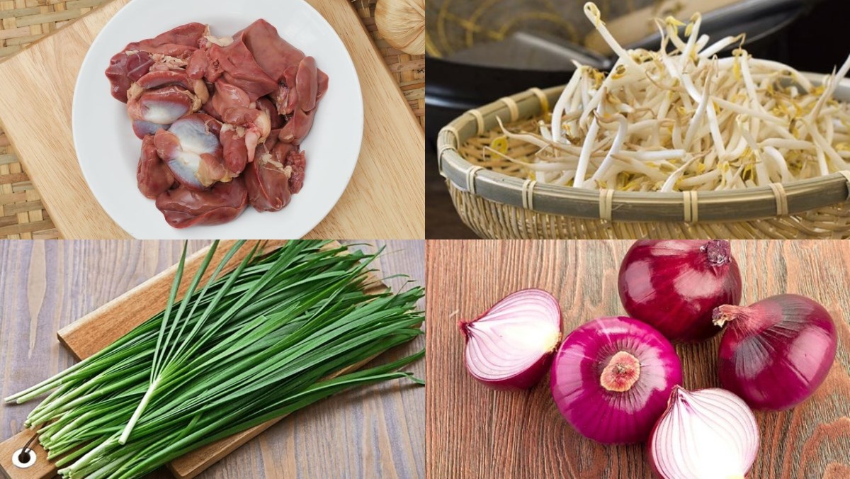 Nguyên liệu món ăn lòng gà xào giá đỗ