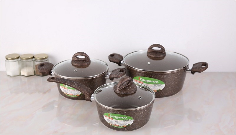 Bộ 3 cái nồi quánh nhôm chống dính nắp kính