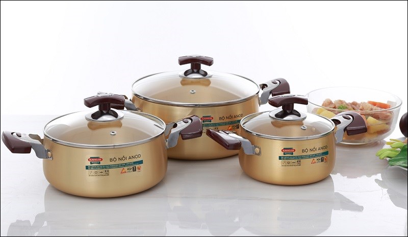 Bộ 3 nồi nhôm anod nắp kính