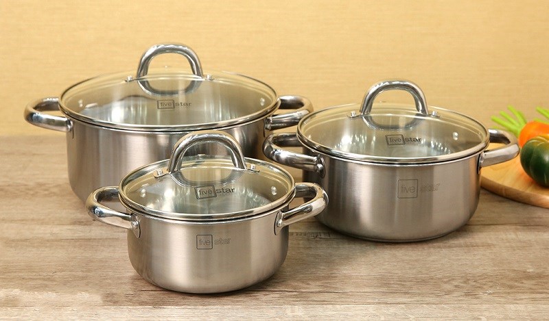 Bộ 3 nồi inox 3 đáy nắp kính