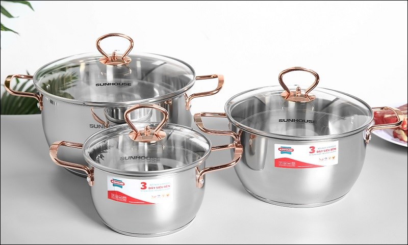 Bộ 3 nồi inox 3 đáy nắp kính