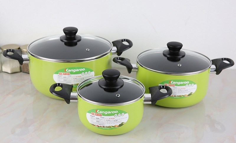 Bộ 3 cái nồi nhôm chống dính nắp kính Kangaroo