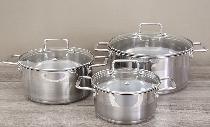 Bộ 3 nồi inox 3 đáy nắp kính