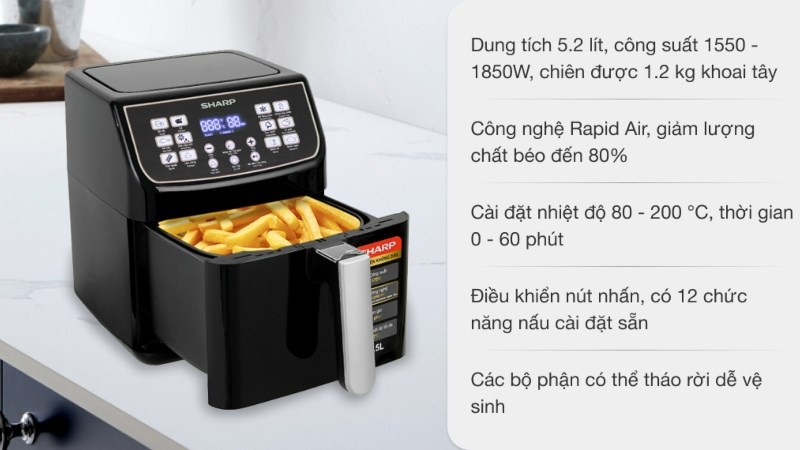 N&ocirc;̀i chi&ecirc;n kh&ocirc;ng d&acirc;̀u Sharp KF-AF55EV-BK