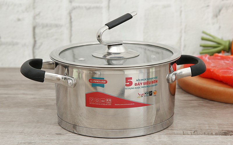 Nồi inox 5 đ&aacute;y nắp k&iacute;nh Sunhouse SHG24316/SHG24320/SHG24324/SHG24326