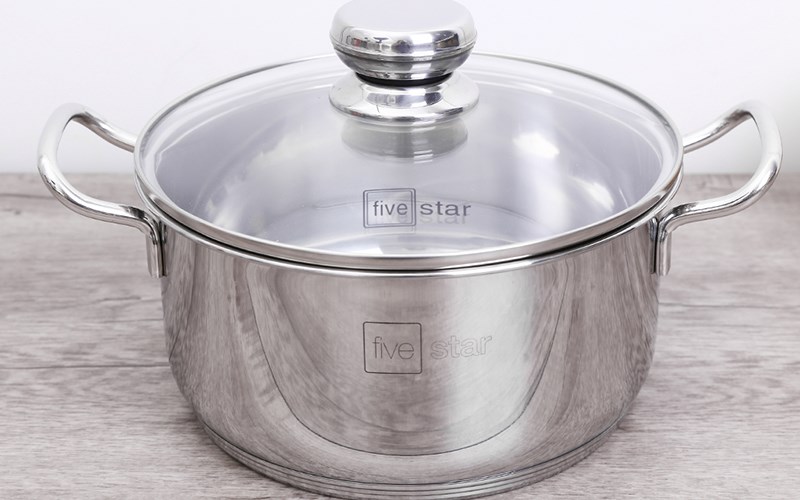 Nồi inox 5 đ&aacute;y nắp k&iacute;nh Fivestar N20-5DG/N24-5DG