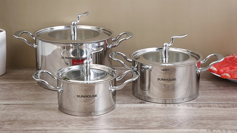 Bộ 3 nồi Inox 5 đ&aacute;y Sunhouse SHG2503MSA