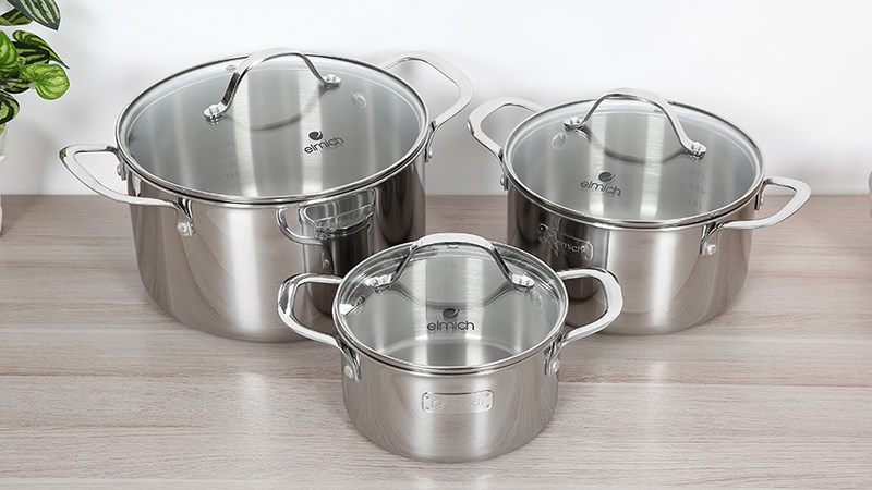 Bộ 3 c&aacute;i nồi inox 3 đ&aacute;y nắp k&iacute;nh Elmich Trimax EL-3741 1.99