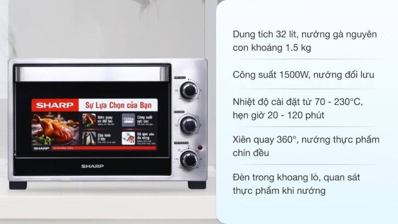 Lò nướng thùng Sharp 32 lít EO-A323RCSV-ST