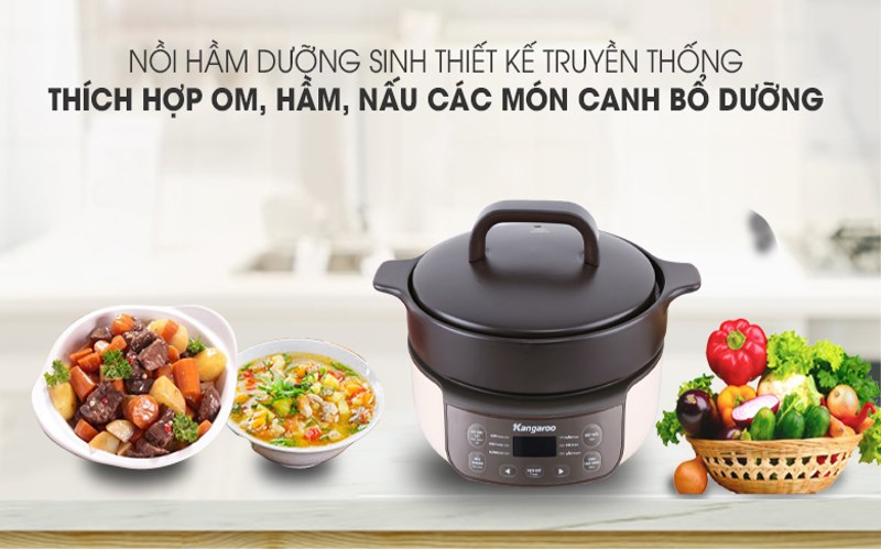 Nồi hầm dưỡng sinh Kangaroo KG3SC1 có thiết kế truyền thống