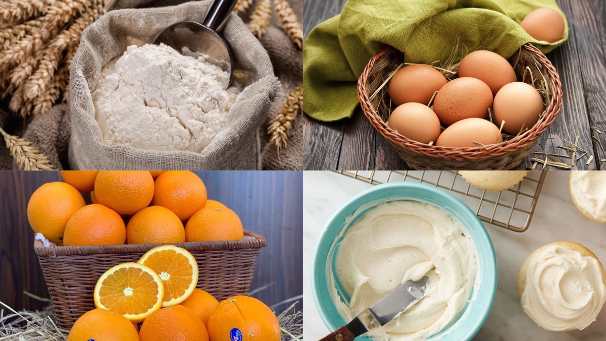 Nguyên liệu món ăn bánh bông lan cuộn cam