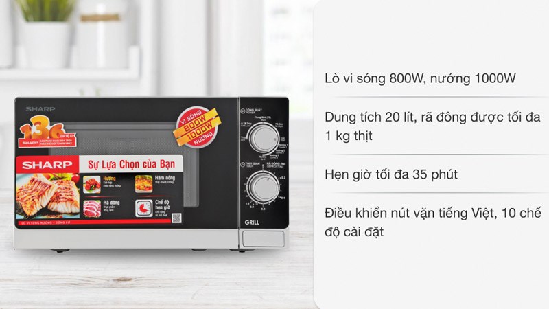 L&ograve; vi s&oacute;ng c&oacute; nướng SHARP R-G222VN-S