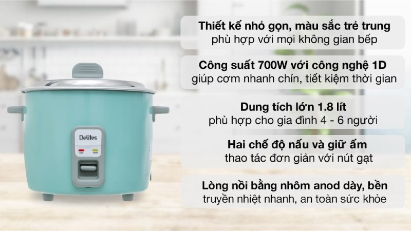 Nồi cơm điện nắp rời Delites NCR1802