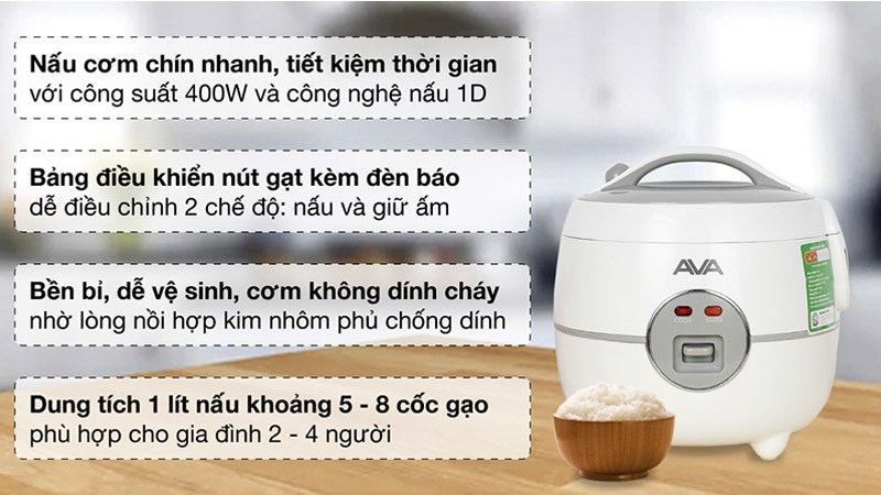 Nồi cơm điện nắp gài Ava 1 lít JRC-100P