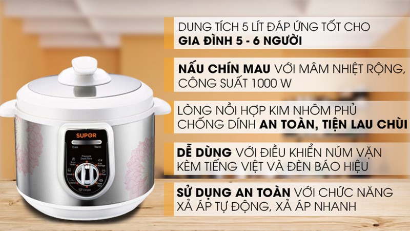 Nồi &aacute;p suất điện Supor SPC50YA310VN