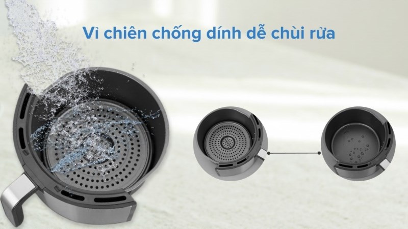 Nồi chiên không dầu Mishio MK-199 có vỉ chiên chống dính dễ chùi rửa