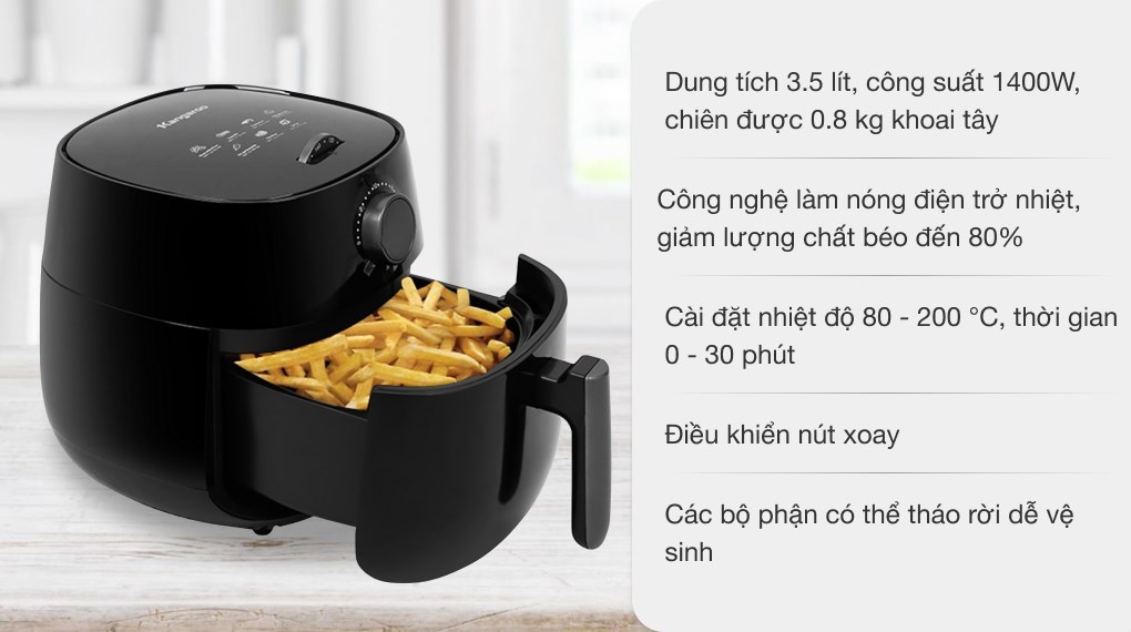 Nồi chi&ecirc;n kh&ocirc;ng dầu Kangaroo n&uacute;t xoay