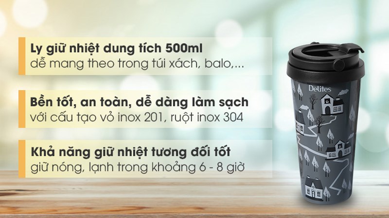 Ly giữ nhiệt inox 500ml Delites K00B90