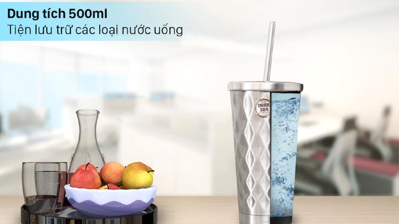 Ly giữ nhiệt inox c&oacute; ống h&uacute;t 500ml DMX KS K500Y15