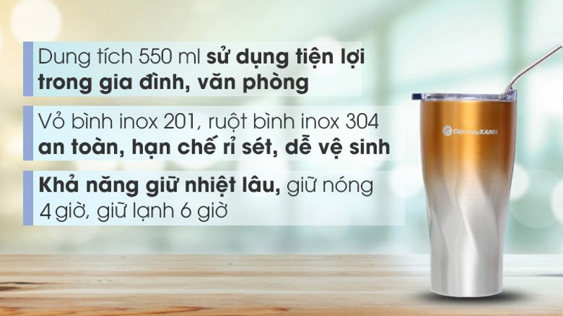 Ly giữ nhiệt inox c&oacute; ống h&uacute;t 550ml DMX KS K550Y27