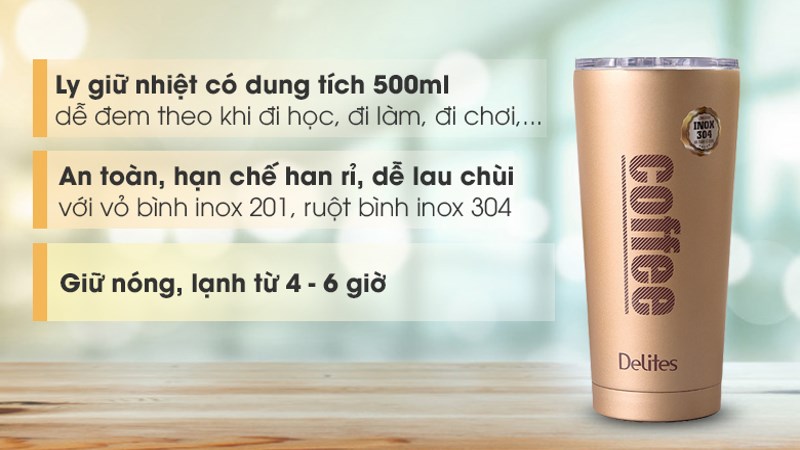 Ly giữ nhiệt inox 500ml Delites Q10