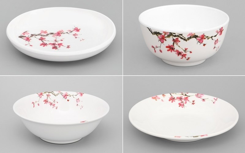 Bộ chén dĩa melamine Vinh Cơ hoa đào đỏ