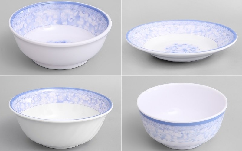 Bộ chén dĩa melamine Vinh Cơ hoa văn xanh lam