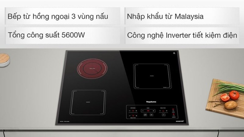 Bếp từ hồng ngoại ba v&ugrave;ng nấu lắp &acirc;m Nagakawa NAG1253M