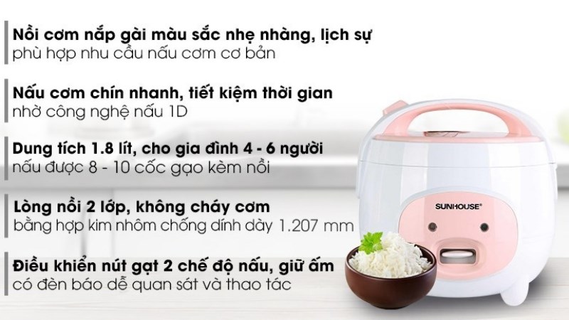 Nồi cơm nắp gài Sunhouse SHD8607W