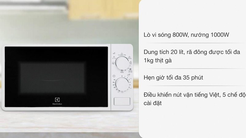 Ưu điểm lò vi sóng có nướng Electrolux EMG20K38GWP 20 lít