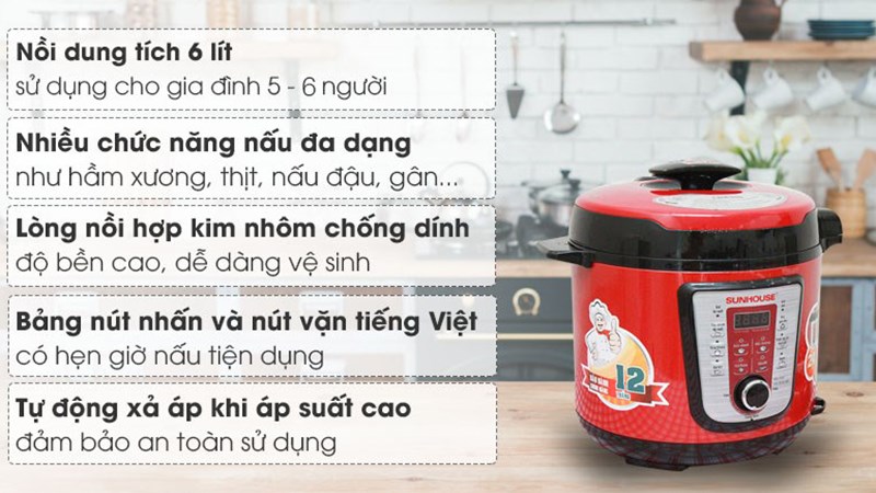 Ưu điểm nồi &aacute;p suất điện Sunhouse SHD 1767 6.0
