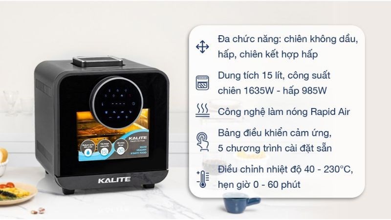 Lò chiên không dầu kết hợp hấp Kalite STEAM STAR 15 lít