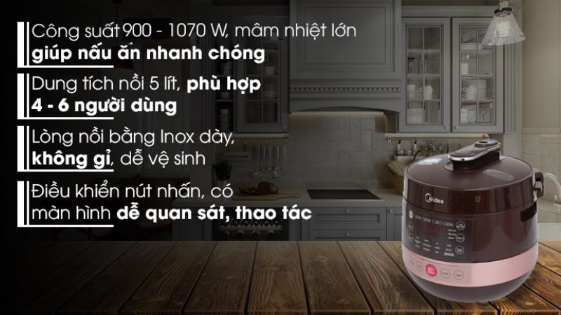 Ưu điểm nồi áp suất điện Midea nút nhấn