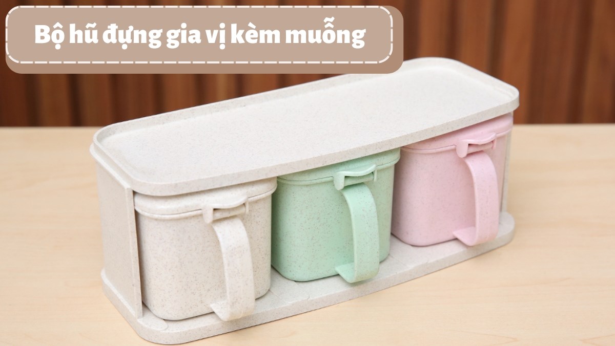 Bộ hũ đựng gia vị kèm muỗng