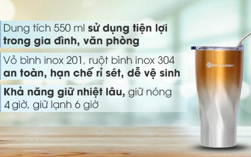 Ly giữ nhiệt inox có ống hút 550ml DMX KS K550Y27