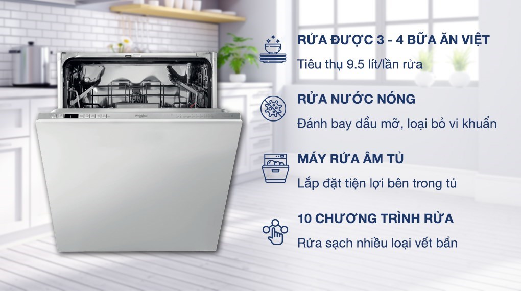 Máy rửa chén âm tủ Whirlpool WIO 3T133P