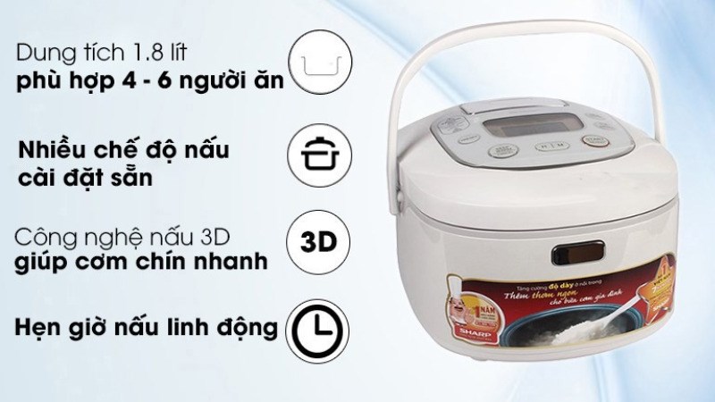 Nồi cơm điện tử Sharp 1.8 l&iacute;t KS-TH18-GL