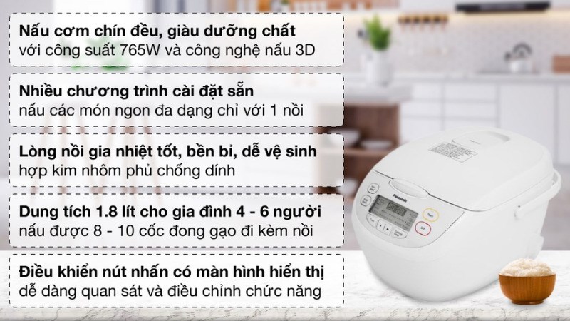 Nồi cơm điện tử Panasonic 1.8 l&iacute;t SR-CL188WRA