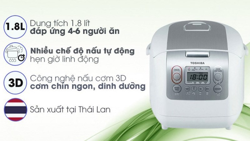 Nồi cơm điện tử Toshiba 1.8 l&iacute;t RC-18NMFVN(WT)