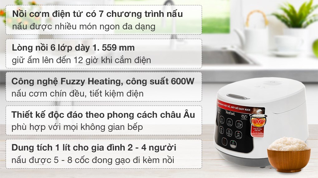 Nồi cơm điện tử Tefal 1 lít Easy Rice Compact RK730168