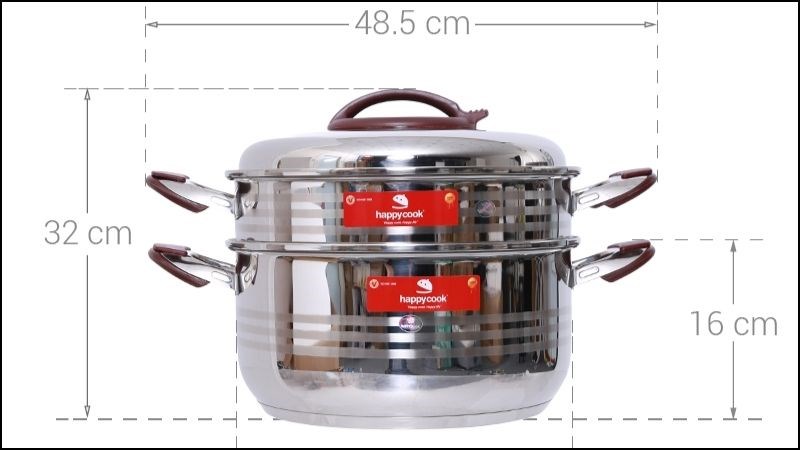 Bộ nồi xửng inox 3 đáy nắp inox 32 cm Happycook ST32-2