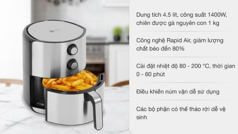 Ưu điểm của nồi chi&ecirc;n kh&ocirc;ng dầu Mishio MK-199 4.5 l&iacute;t