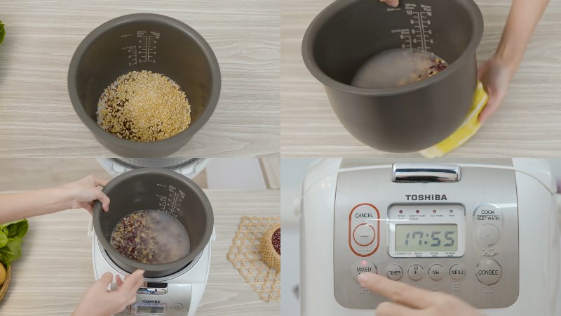 Cách sử dụng nồi cơm điện tử Toshiba 1.8 lít RC-18NMFVN(WT) để nấu gạo lứt 