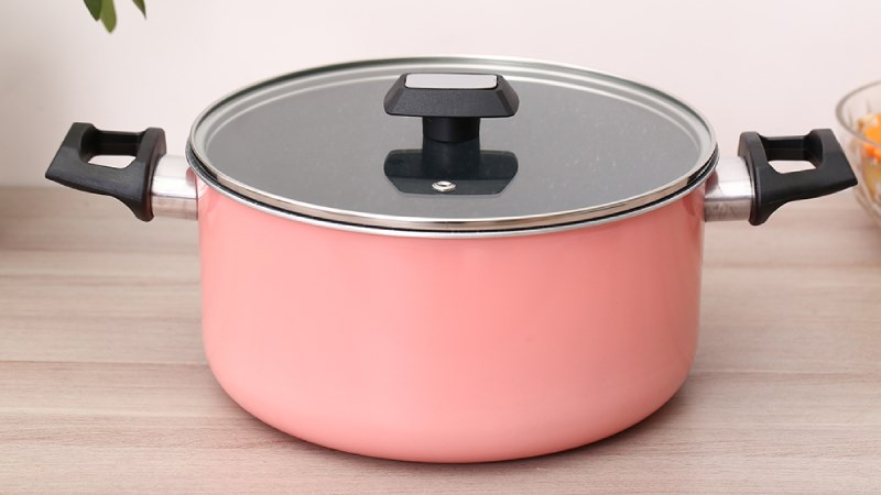 Nồi nh&ocirc;m nắp k&iacute;nh 24 cm Kims Cook EARM524H Hồng