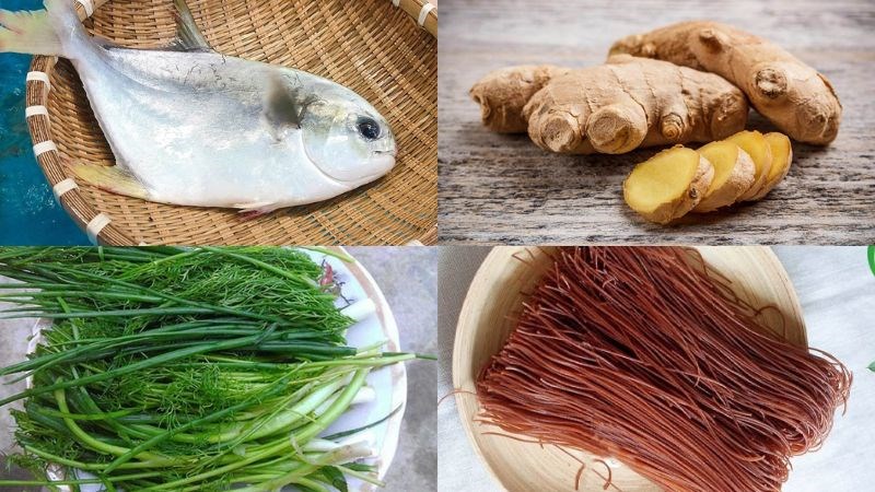 Nguyên liệu làm cá chim hấp gừng