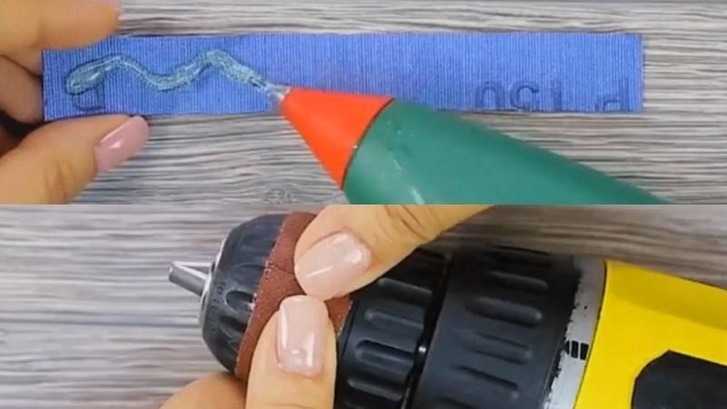 Bắn keo v&agrave;o giấy nh&aacute;m rồi d&aacute;n v&agrave;o đầu m&aacute;y khoan