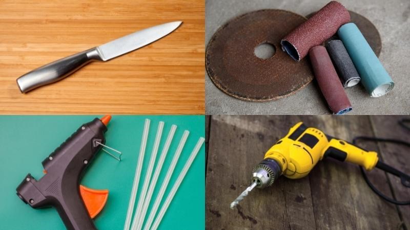 Dụng cụ m&agrave;i dao với giấy nh&aacute;m v&agrave; giấy khoan tường