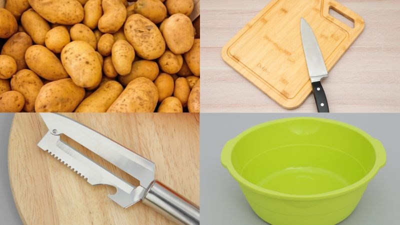 Nguy&ecirc;n liệu v&agrave; dụng cụ cắt sợi khoai t&acirc;y